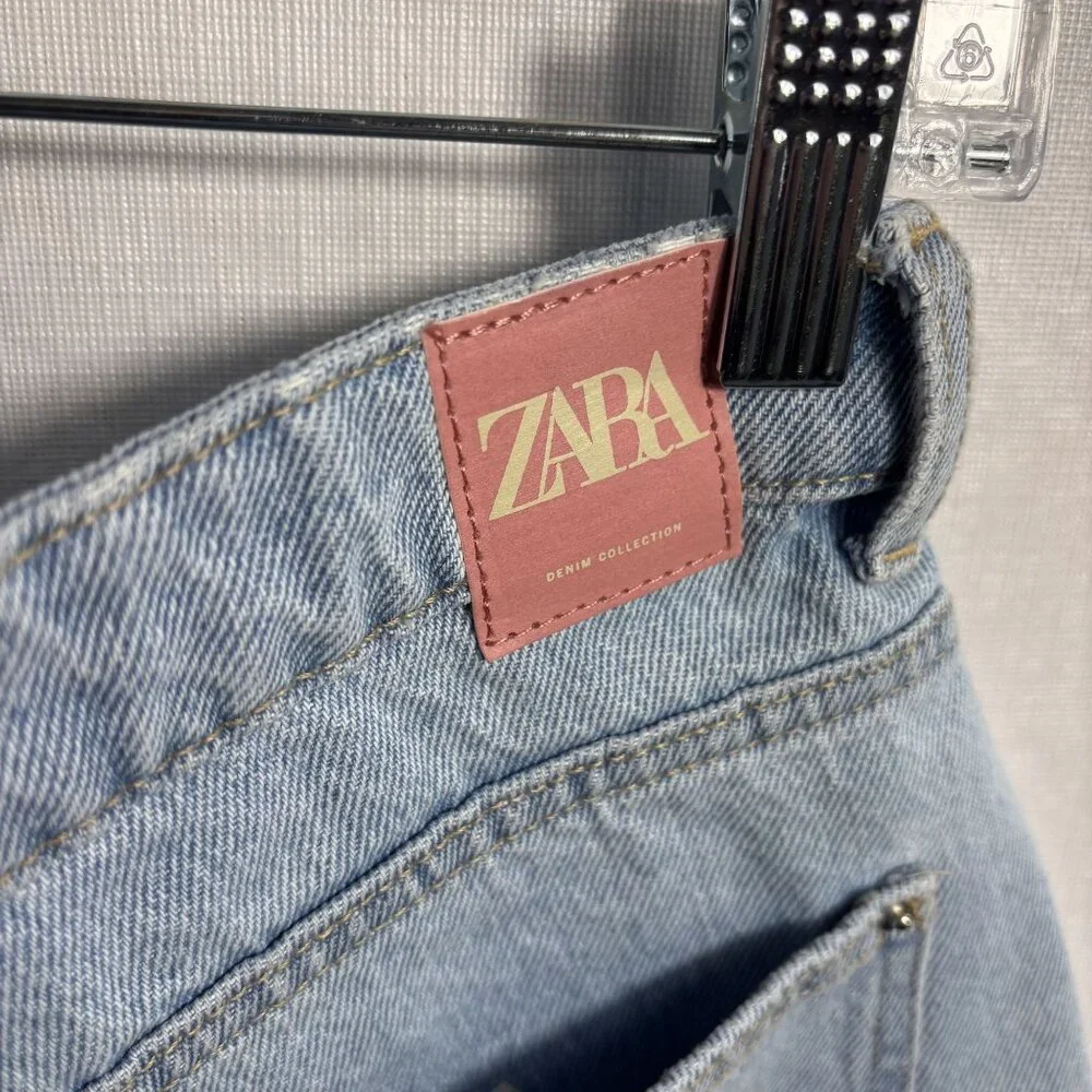 Zara Womens Light Wash Denim High-Waisted Frayed Hem Shorts L - Picture 8 of 10